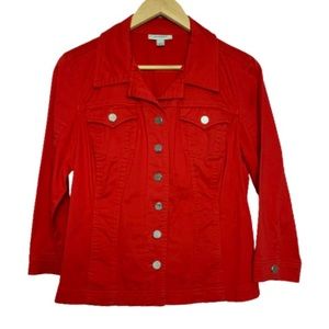 Dress barn Vibrant Red Jean Jacket Some Stretch EUC L
